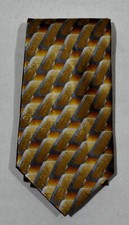 DAVID TAYLOR Gold Tan Blue Silver Patterned 100 Silk Neck Tie Stain Resistant