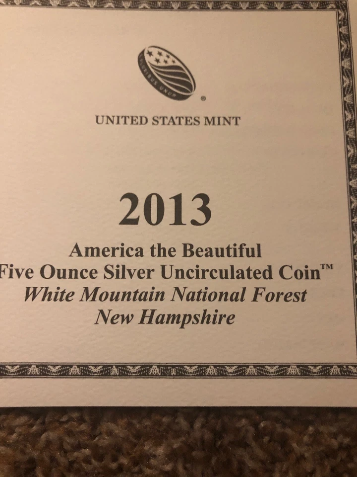 2013-P WHITE MOUNTAIN ATB 5 Oz SILVER PCGS SP70 John Mercanti FIRST STRIKE COA - Image 2 of 3