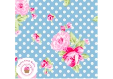 POSIE TW07B Blue Dot Floral TANYA WHELAN Quilt Fabric SHABBY CHIC