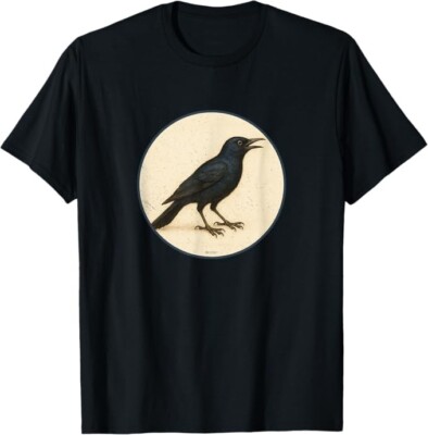 Common Grackle T-Shirt Retro Bird Tee Design 10 Colors by Bird.Fan