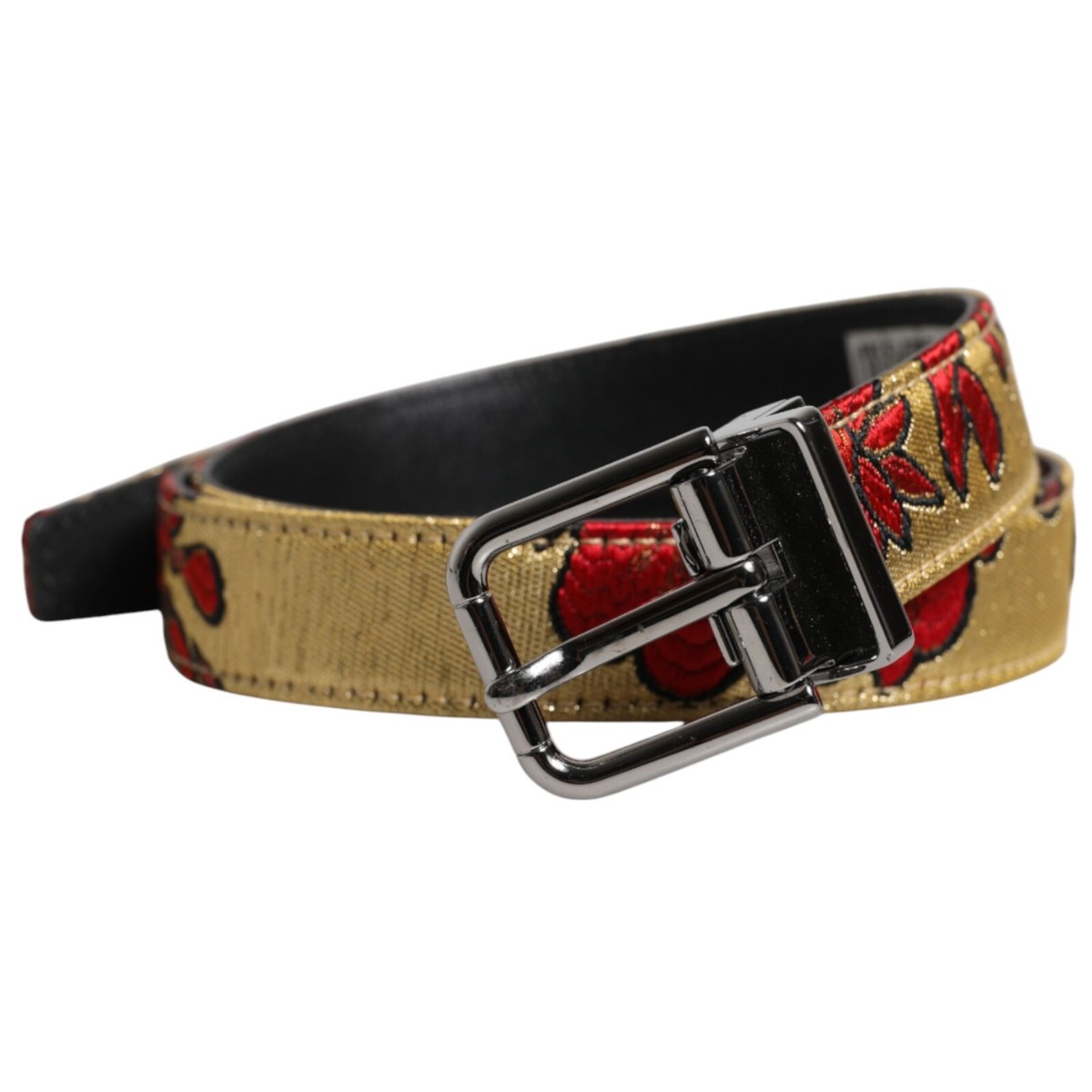 D&G 花柄レザー ベルト ゴールドバックル DOLCE & GABBANA Belt Gold Floral Jacquard Leather Metal