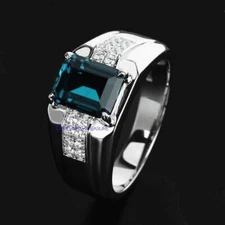 Natural London Blue topaz & CZ Gemstone with 925 Sterling Silver Ring For Men #7