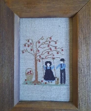 Finished & Framed Amish Apple Tree, Swing, Basket, Cat Counted Cross Stitch