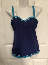 Profile By Gottex 32D Tankini Swimsuit Top Purple Turquoise Ruffle