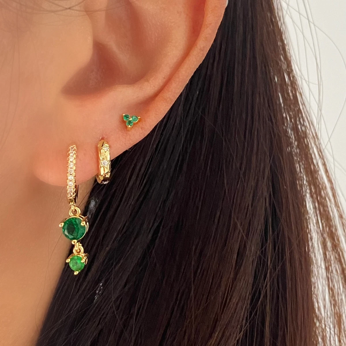 Gold hoop earrings 2024 with green stones