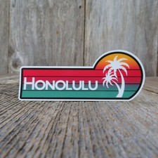 Honolulu Sticker Hawaii Sunset Palm Tree Retro Destination Souvenir Travel Stick