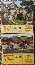  2 New Sunsout Jigsaw Puzzles PLEASE PLAY WITH US  MEMORIES OF ROUTE 66 dogs