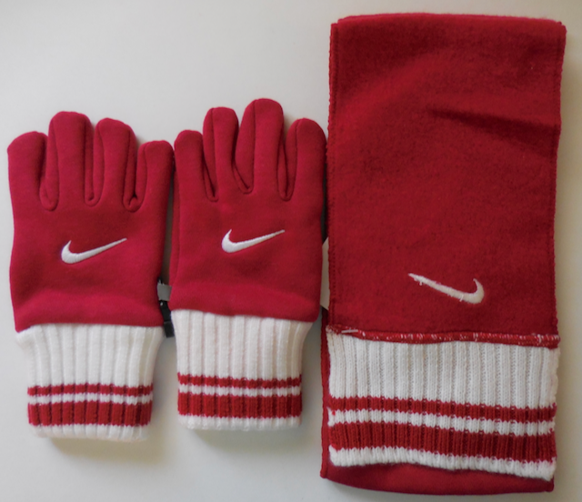 white and red nike gloves