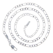 Italian 2mm Figaro 20 Inch Flat Chain Necklace Sterling Silver