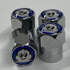 Michelin Man "BIB" Chrome Plated Brass Tire Valve Stem Caps Car Bike Golf Cart