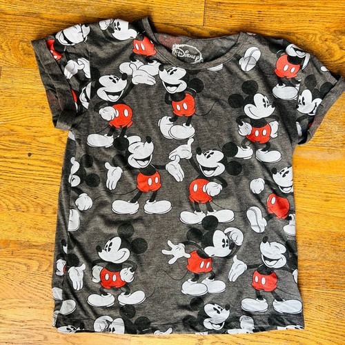 Disney Mickey Mouse T-Shirt All Over Print Grau Damen Größe XL