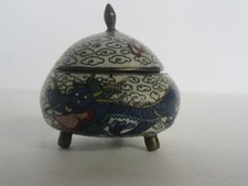 Antique / Vintage Chinese Cloisonne Dragon Footed Salt Cellar