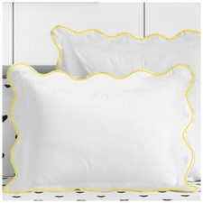 400TC Cotton Scallop Embroidery Sateen Solid Pillow Sham Set Of 2