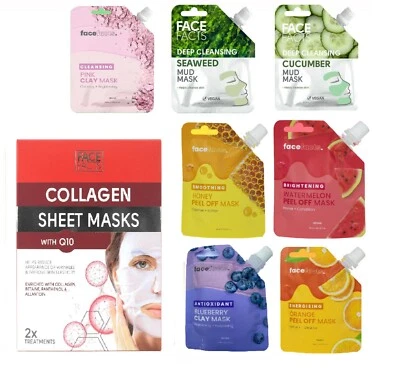 Face Facts Face Masks Mud Clay Gel Mask Wash OR Peel Off -All Skin Types Vegan ✓