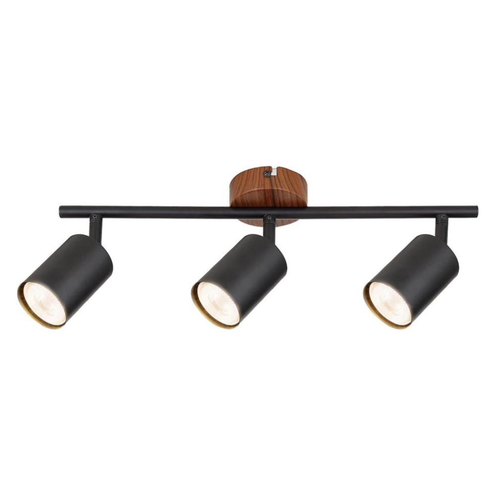 Plafoniera 3 Faretti Edmund Industrial Metallo Nero e Oak GU10