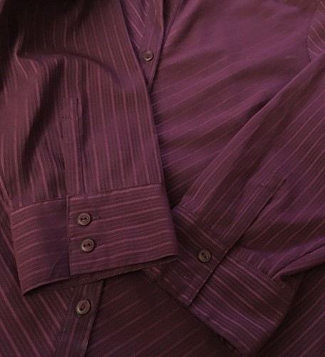 Ninety Womens Shirt M Stretch Maroon Striped Collared Buttons Up Long Sleeves - Picture 6 of 14