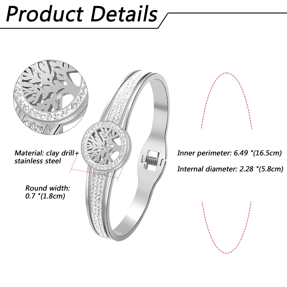 24PCS Womens Bling Tree of Life Stainless Steel Bracelet Pendant Necklace Set - Image 3 of 4