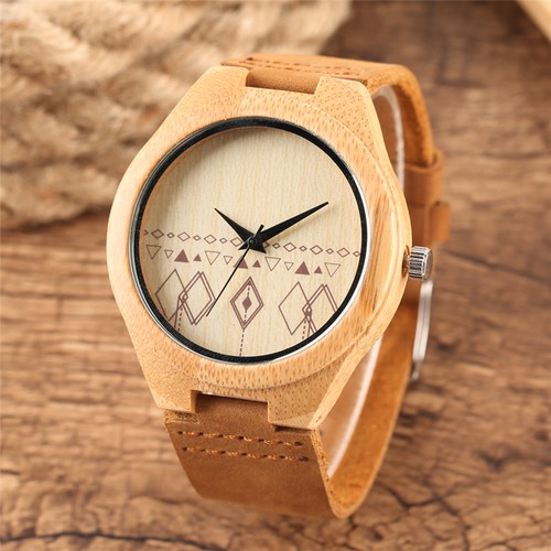 Relojes informales de cuarzo de bambú para hombres y mujeres con correa de cuero y madera reloj de pulsera regalo barato - Imagen 6 de 11