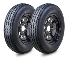 2 Free Country Trailer Tires Rim ST205/75D15 6-Ply Black Mod Rim 5 Lug on 4.5"