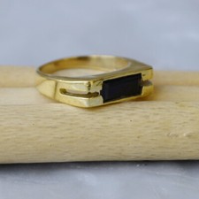 Octagon Natural Black Onyx Gemstone Sterling Silver Yellow Gold Ring Size 8