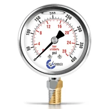 2-1/2" Pressure Gauge, Stainless Steel Case, Liquid Filled, Lower Mnt 400 PSI