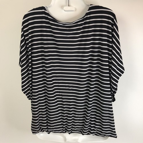 Vintage AB Studio Top Black White Stripes Stretchy Batwing Sleeve Women L USA - Picture 5 of 6