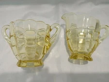 Yellow Depression Glass Sugar Bowl & Creamer Set