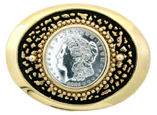 1921 Morgan Silver Dollar Gold Color Nugget Oval Western Belt Buckle EPBB268