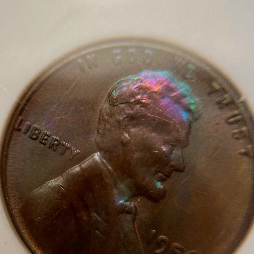 MS66BN 1956 Lincoln Wheat Cent Error, NGC- Retained Die, Rainbow Toned - Image 3 of 4