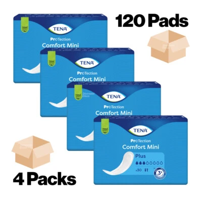 TENA Comfort Mini Plus - 4 Packs of 30 - Women's Small Shaped Incontinence Pads