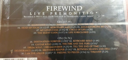 FIREWIND-LIVE PREMONITION 2008*2 CD BRAND NEW STILL SEALED NUOVO SIGILLATO RARE - Imagen 4 de 4