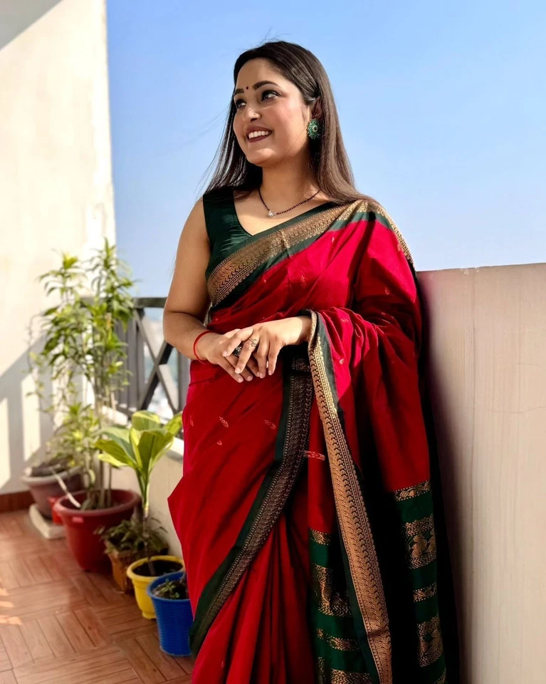 Nuevo sari/sari de seda de algodón indio con blusa pieza fiesta boda ropa para mujer Foto 2 de 4