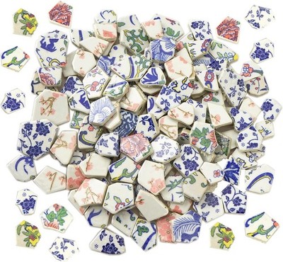 Broken Ceramic Porcelain Tiles for Mosaic Crafts Glazed Irregular Blue and White