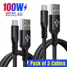 HeavyDuty USB Type C Charging Cable Braided Fast Phone Charger Long Lead 2m 3m