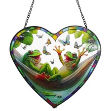 ZZHAOYI Stained Glass Window Hanging, Frogs on a Swing Sun 7.9inches,