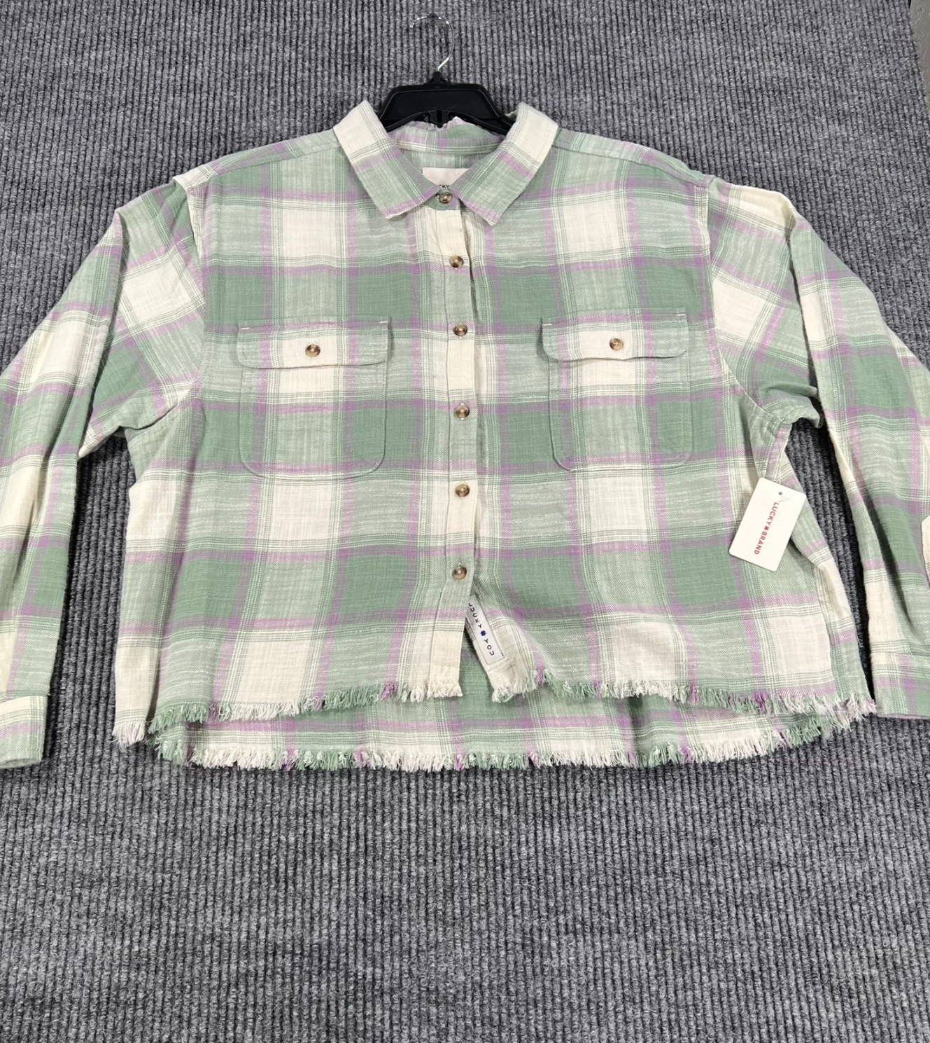 Lucky Brand Shirt Womens XL Extra Large Green Plaid Long Sle