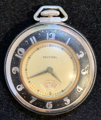 Vintage Sentinel Deco Pocket Watch With Digital Style Seconds Window No Running 