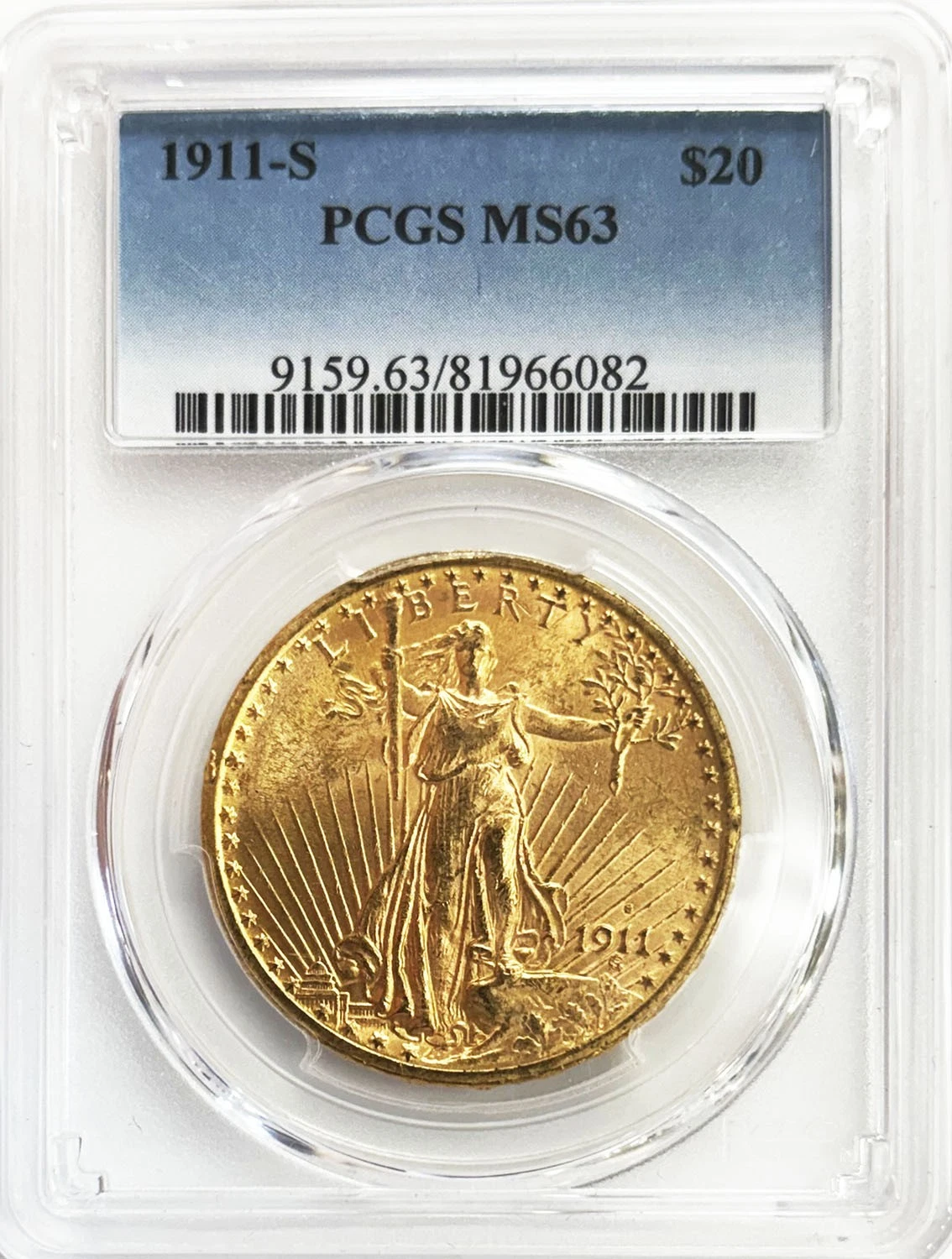 1911 S GOLD USA $ 20 SAINT GAUDENS COIN PCGS MINT STATE 63