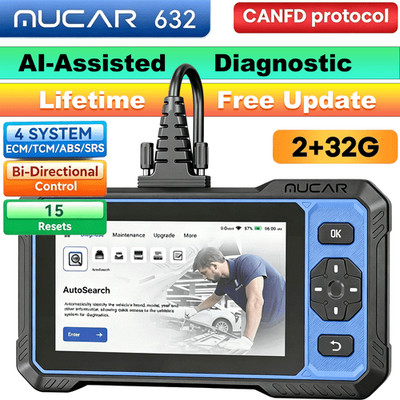 Mucar 632 Lifetime FREE ABS SRS ECM TCM 4-System Diagnostic Scanner AI-Assisted