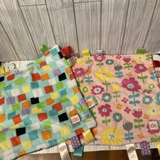 Bright Starts Taggies 2 Plush Baby Lovey Security Blankets Squares Flowers A