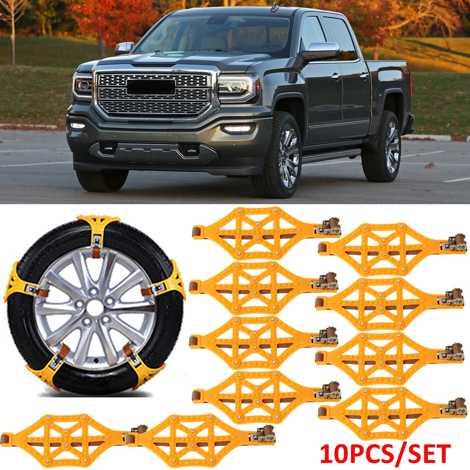 10X Snow Anti-Slip Tire Chain Wheel Tyre Emergency For GMC Sierra 1500 2500 3500