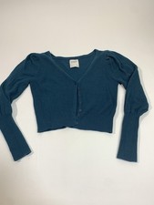 Abercrombie fitch cropped button front cardigan size Small ribbed puff sleeve