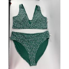 Old Navy Womens 3X Green Floral Bikini Set High Waist V-Neck Two Piece NWT