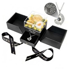 DRTINA Preserved Three Real Champagne Rose with I Love You Three Champagne