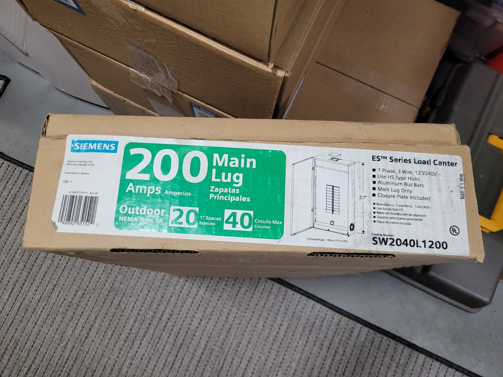 NEW Siemens 200A Main Lug ES Series Load Center Outdoor 1 Phase SW2040L1200