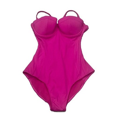 NWT TA3 PUSHY Pink Underwire Lace Up Corset Swimsuit Women's L Reg/Long B/C Cup