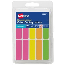 Color-Coding Removable Labels, 1/2" x 1-3/4", Assorted Neon Colors,...