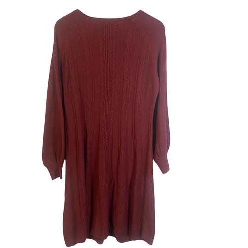 Lucky Brand Burgundy Cable Knit Sweater Dress Balloon Sleeves Knee Length Sz L - Picture 8 of 8
