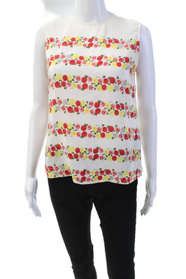 Equipment Femme Womens Silk Floral Round Neck Tank Top Blouse White Size XS