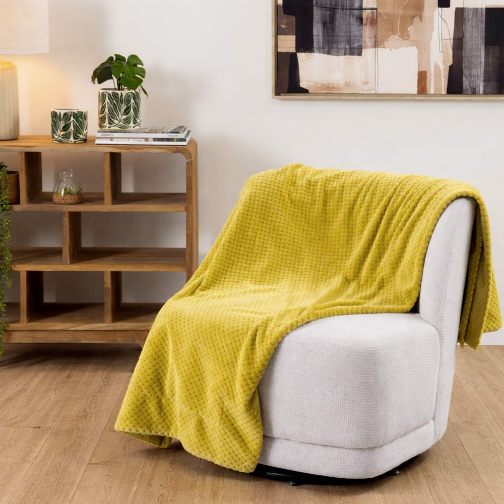 Plaid damier olive 130x170 cm en polyester doux pour canapé - 3